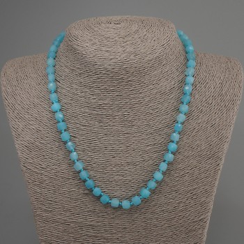 Aquamarine Bead Necklace - Faceted Cube, 6mm Diameter, 50cm Length with Clasp
