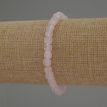 Rose quartz bracelet with faceted cubes, approx. 5×5 mm, length 18 cm (stretch)