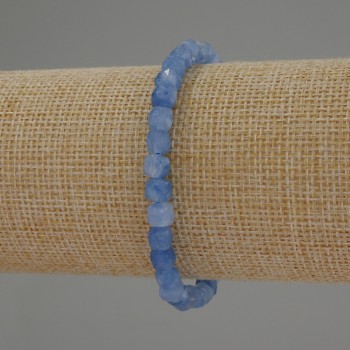Aquamarine Faceted Cube Bracelet, 5 mm Diameter, 18 cm Stretch