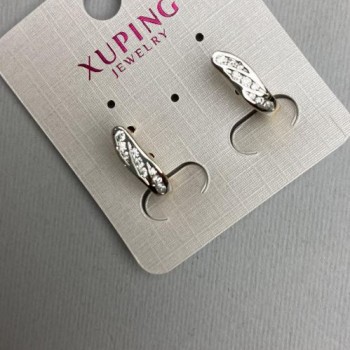Xuping Earrings, 18K Gold Plating with Rhodium and White Crystals, 4x16 mm diameter