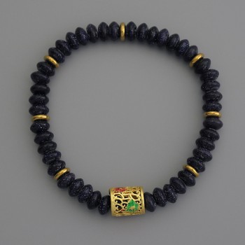 Bracelet Aventurine Night of Cairo rondelle, 6×3 mm diameter, with metal inserts, 18 cm stretch