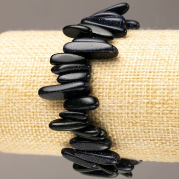 Bracelet made from natural aventurine 'Blue Sand of Cairo Night' sliver 'needle' on elastic cord Ø 13-24 × 3-6 (±) mm inner circumference 18 cm