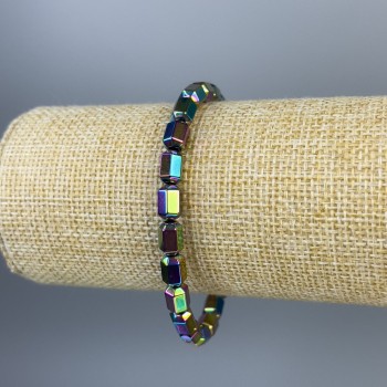 Hematite bracelet with hexagonal shapes, multicolor, diameter 8x5 mm, length 18 cm, stretch