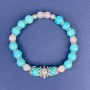Aquamarine Bead Bracelet, 8 mm diameter; Pink Quartz Bead, 6.5 mm diameter; length 18 cm; stretch bracelet