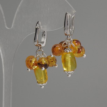 Amber Earrings Bead, 6 mm Diameter ±, Elongated Faceted Insert 14×7 mm ±, Length 35 mm ±