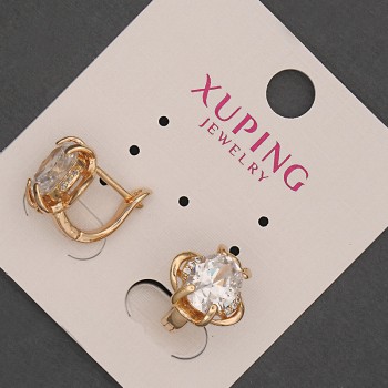 Xuping Earrings with White Crystal, diameter 12 mm±, length 12 mm±, 18K Gold Plating