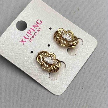 Xuping Earrings with a White Crystal, 11 mm Diameter, 18 mm Length, 18K Plating
