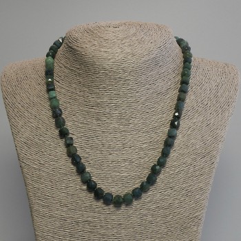 Green Jasper Beaded Necklace with Faceted Cube Beads, 7 mm diameter, 45 cm length, with clasp