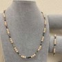 Necklace and Bracelet Set: Peach River Pearls with Tourmaline, Pearl diameter 5-6×5-4 mm, Tourmaline cube diameter 2.5×2.5 mm, length 55 cm, adjustable length 18 mm