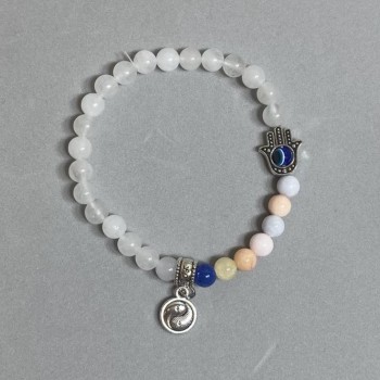 Bracelet Made of White Quartz and Multicolored Acrylic