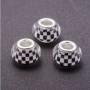 Pandora bead white checkerboard plastic, 13mm diameter, 5mm hole, pack 11 pcs