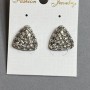 Triangular Stud Earrings 16 mm ± with White Crystals, Silver-Tone Metal