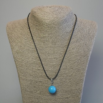 Turquoise ball pendant 16mm +/- on a black waxed cord, 1.5 mm diameter, length 44 cm +/-