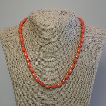Necklace made of artificial coral, barrel beads 8x6 mm, 50 cm length, with clasp