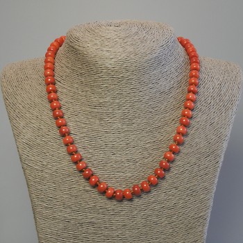 Necklace made of artificial coral rondelle beads 8x5mm, length 50 cm, with clasp