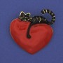 Brooch 'Cat on the Heart' enamel 42×39 mm ± gold-tone metal