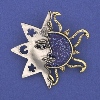 Brooch 'Sun and Star' 48mm ± golden metal