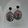 Stud Earrings 'Miroslava' with green, black and red crystals and white rhinestones, diameter 20 mm ±, length 33 mm ±