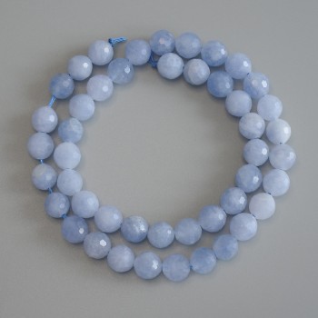 Aquamarine beads, faceted round, 8 mm diameter, 37 cm length on thread