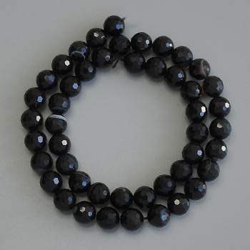 Faceted agate beads, ball-shaped, 8 mm diameter, 37 cm length on thread