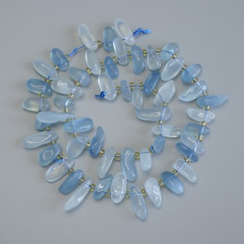 Aquamarine teardrop butterfly beads, 13×6 mm, with 3 mm seed beads, 41 cm long on thread
