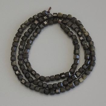 Sun Obsidian Beads, Faceted Cubes, 3 mm Diameter, 39 cm Length on a Thread