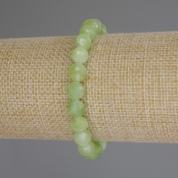 Chrysoprase Olivine Bracelet with Faceted Bead, 8 mm Diameter, 18 cm Length (Stretch)