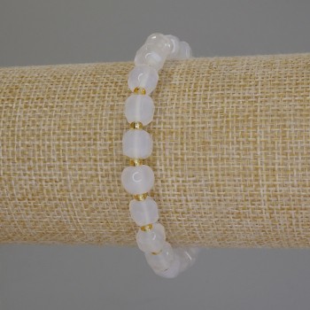 Bracelet with White Quartz, Faceted Cube, 7×7 mm, 18 cm stretch