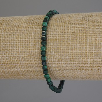 Malachite Bracelet with Faceted Cube Beads, 3×3 mm, 18 cm length, stretch