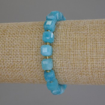 Aquamarine Bracelet with Faceted Cubes, 8 mm diameter ±, 3 mm seed beads ±, 18 cm length ±, stretch