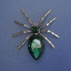 Spider Brooch with Green Crystal, Multicolored Rhinestones, 65mm ± Gold-Toned Metal