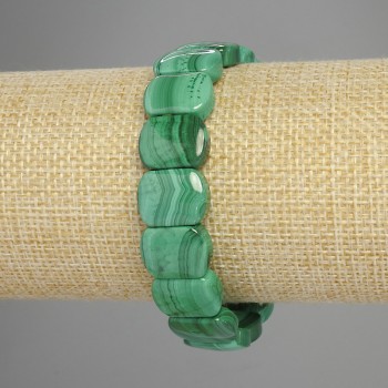Malachite bracelet, natural stone, rounded link, diameter 14×11 mm, length 18 cm ± stretch