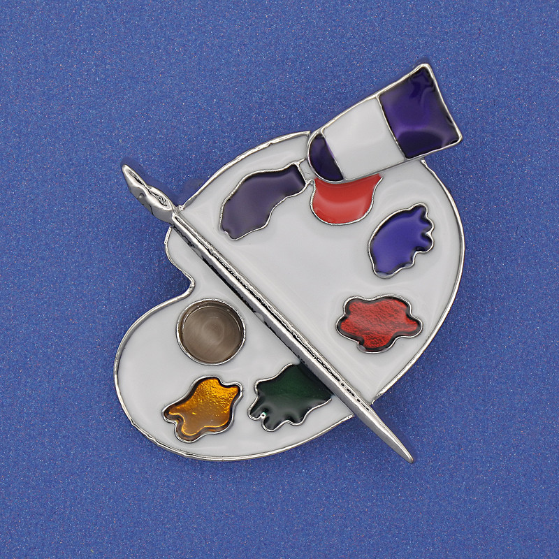Palette Brooch Pendant with Enamel on Silver-Tone Metal 40×37 mm+