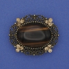 Tiger's Eye Brooch-Pendant with Yellow Crystals, Bronze-Colored Metal, 36×30 mm