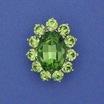 Brooch Accent green crystal rhinestones silver-toned metal 30x24mm+
