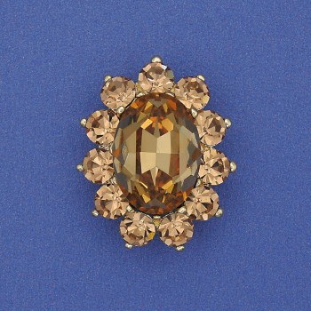 Accent Brooch with Champagne-Colored Crystals and Rhinestones in Gold-Tone Metal 30x24mm+