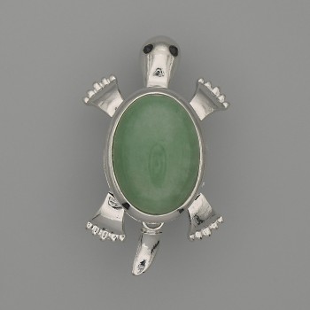 Turtle Jade Brooch-Pendant 52×35mm ± Movable Elements Silvery Metal