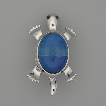 Turtle Agate Brooch-Pendant 52x35 mm ± movable parts, silver-tone metal