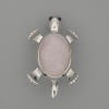 Turtle Brooch-Pendant with Pink Quartz, 52×35 mm ± movable parts, silver-toned metal