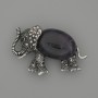 Elephant Amethyst Brooch-Pendant 45x27 mm ± black facets, silvery metal