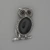 Brooch-Pendant Owl Aventurine Night of Cairo 45x25mm ± Black Srazi Silver-Tone Metal