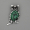 Brooch Pendant Owl Malachite 45×25 mm ± black srazi silver-tone metal