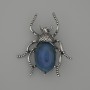 Beetle brooch pendant with agate, 44x37 mm, silver-tone metal
