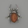 Beetle pendant brooch with carnelian, 44×37 mm, ± silver-colored metal