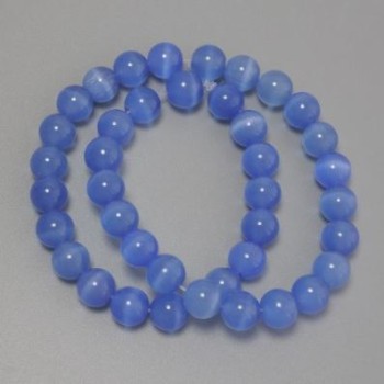 Azure Cat's Eye Beads, blue synthetic gemstone, smooth round bead, diameter 9.5 mm ± on a beading thread, length 36 cm+