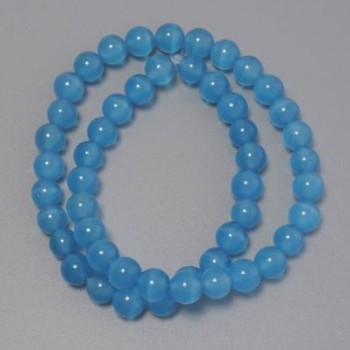 Blue Cat's Eye Beads, blue synthetic stone, smooth beads, 8.5 mm diameter, on thread, 37 cm length