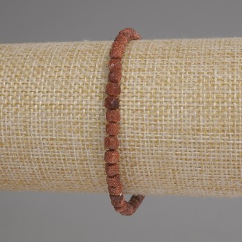 Aventurine Bracelet 'Golden Sand' Faceted Cubes, 4 mm Diameter, 18 cm Length, Stretch