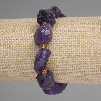 Amethyst Bracelet with Raw Stones, 13-16×12-14 mm diameter ±, 3 mm seed beads ±, length 18 cm ±, on elastic