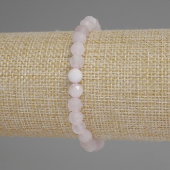 Pink Quartz Bracelet with Faceted Beads, 6mm, 18 cm, Stretch