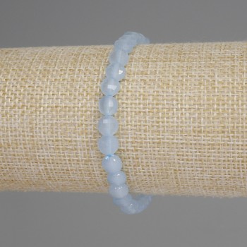 Aquamarine bracelet with faceted coin beads, 6 mm diameter, 18 cm length, stretch